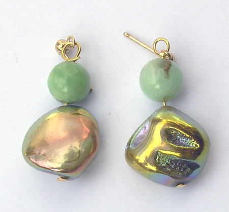 Amazonite and quartz aura golden metal earrings