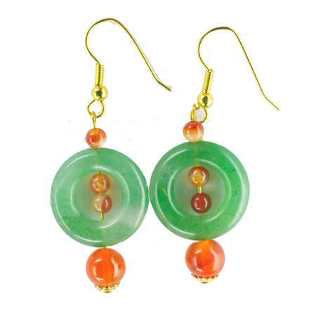 Boucles d'oreilles en métal doré  avec aventurine  et cornaline  BO68