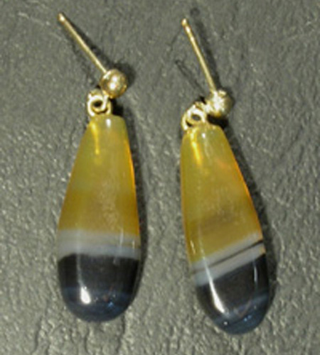 Boucles d'oreilles métal doré d'Agates Polyédriques BO50