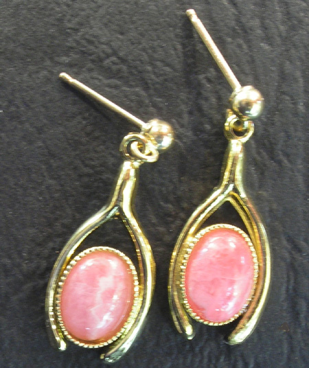 Boucles d\'oreilles métal doré  en Rhodocrosite