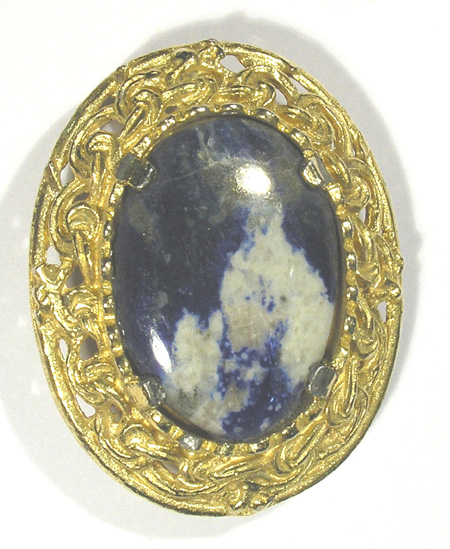 Broche en métal doré avec  Lapis Lazuli