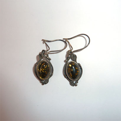 Boucles d'oreilles d'ambre vert et argent BO207