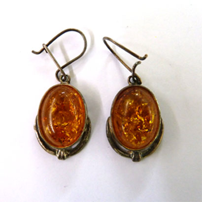 Boucles d'oreilles d'ambre cognac et argent BO205