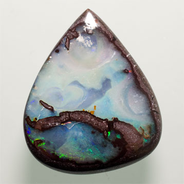Grande opale boulder poire nuages, roche et camaïeu de bleu et vert 16.37 ct 21.7 x 17.85 mm