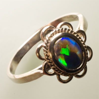 bague argent taille 56 opale noire 0.38ct 6.8 x 4.9 mm 