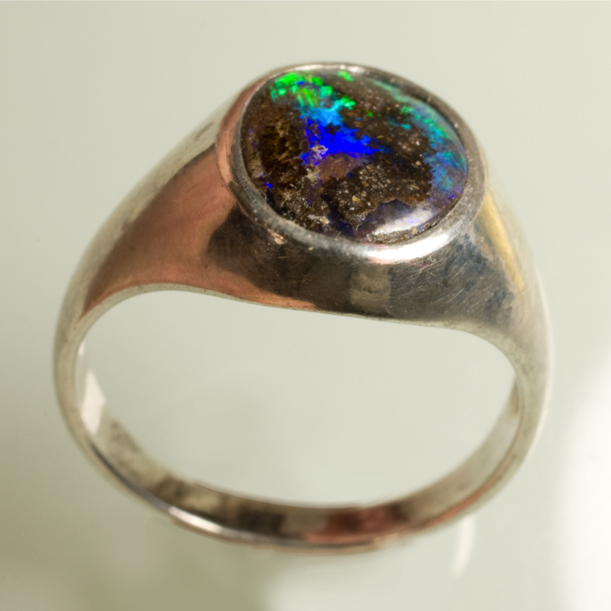 BB171 Bague Chevaliere Argent Opale Bouler Bleu Profond Vert Intense Taille 53 10x8mm 2