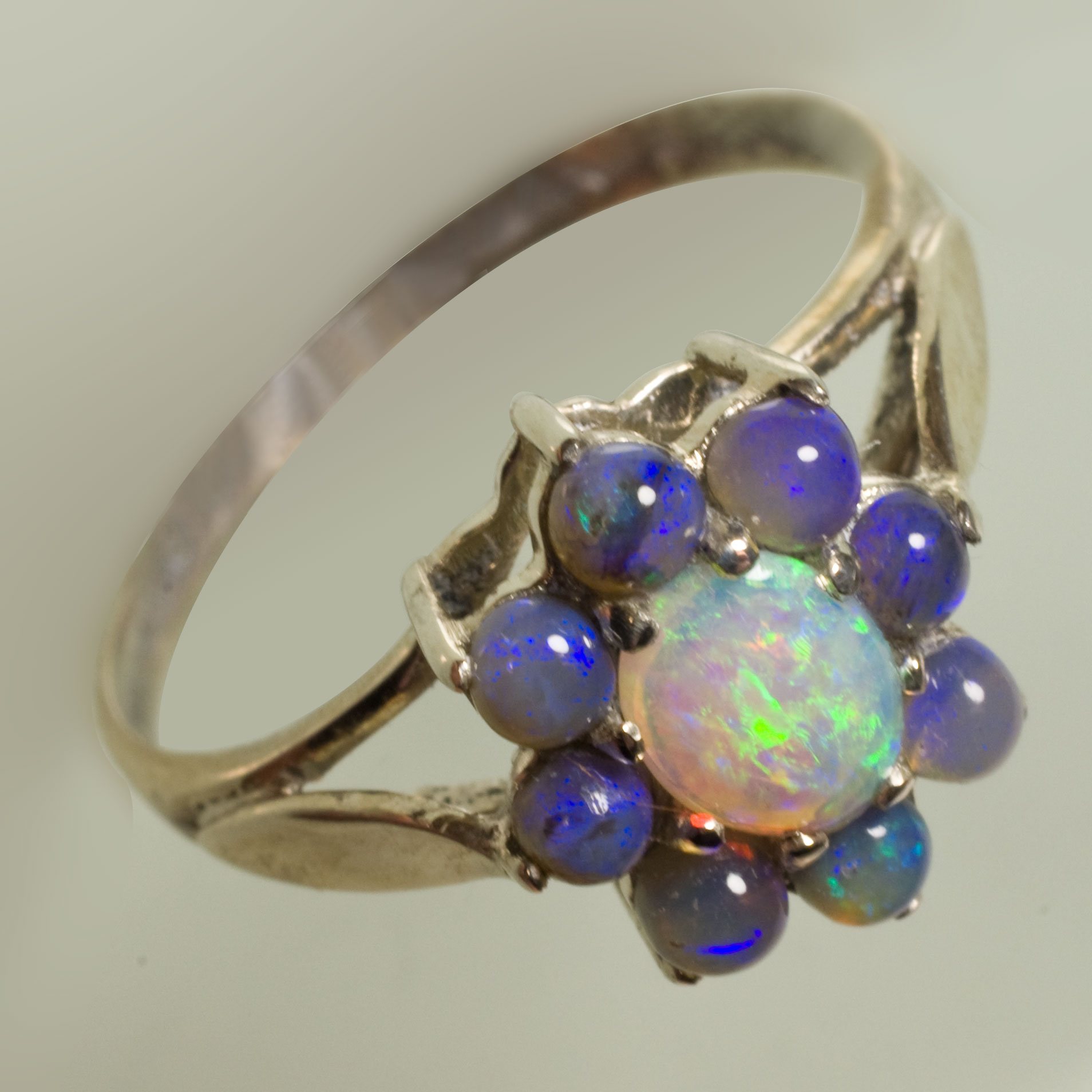 BB172 Bague Argent Marguerite Griffes Opale Cristal Verte 5x4mm Entourage Bleu Taille 54 5 Z
