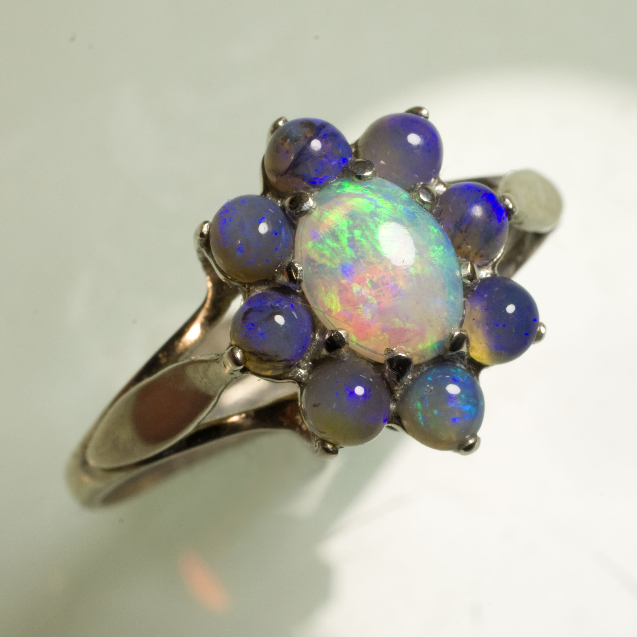 BB172 Bague Argent Marguerite Griffes Opale Cristal Verte 5x4mm Entourage Bleu Taille 54 7 Z