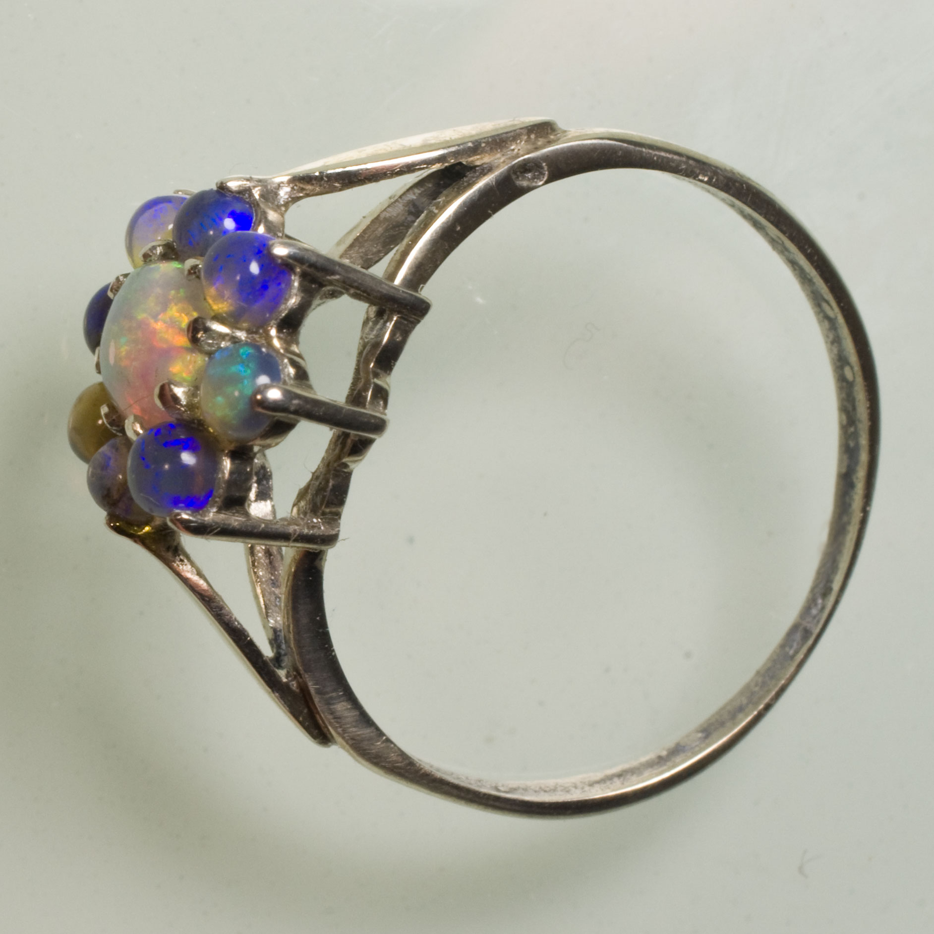 BB172 Bague Argent Marguerite Griffes Opale Cristal Verte 5x4mm Entourage Bleu Taille 54 Z