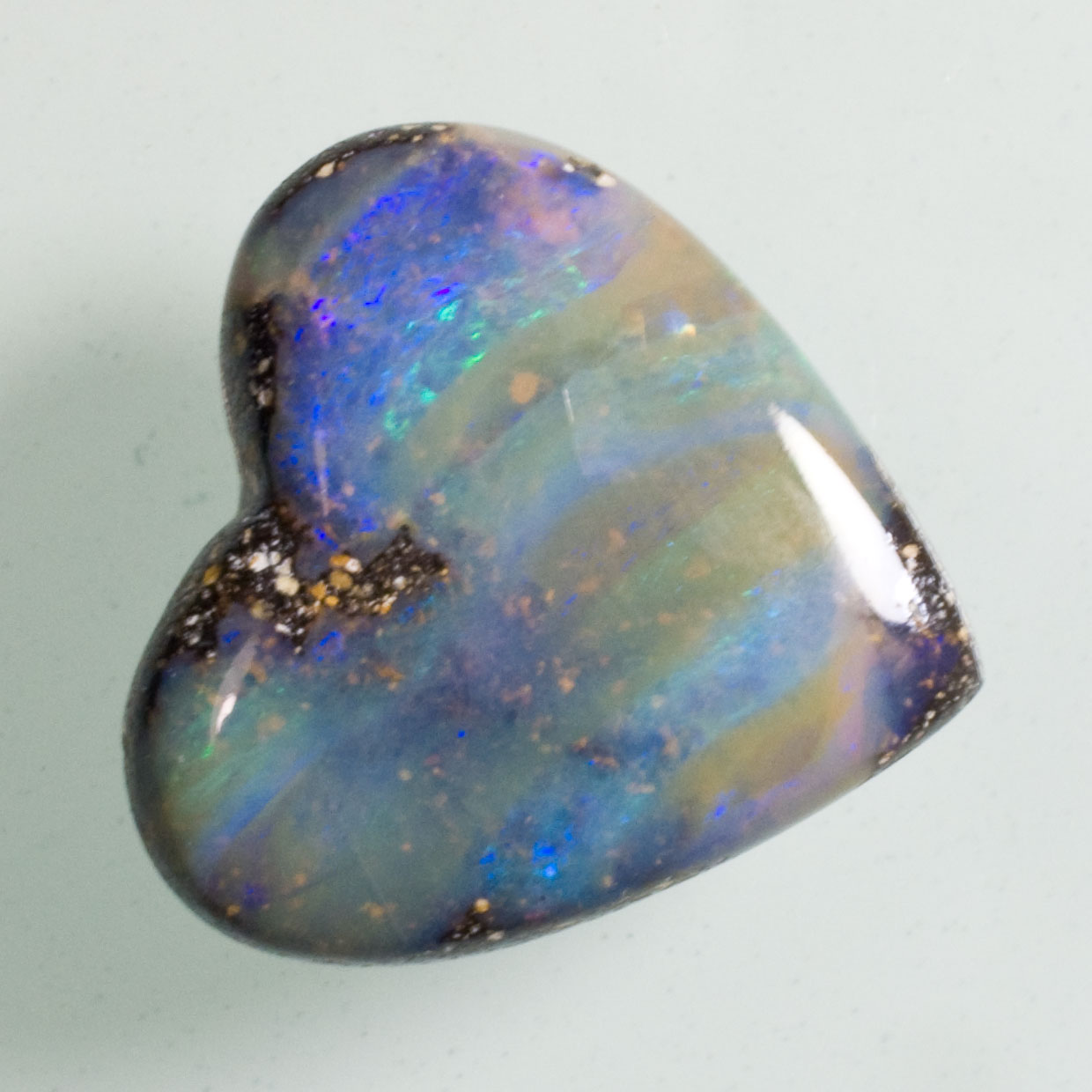 5506 Opale Boulder Coeur Bandes Bleu Verte Beige 6 21ct 14 25x13 6mm 2 Z